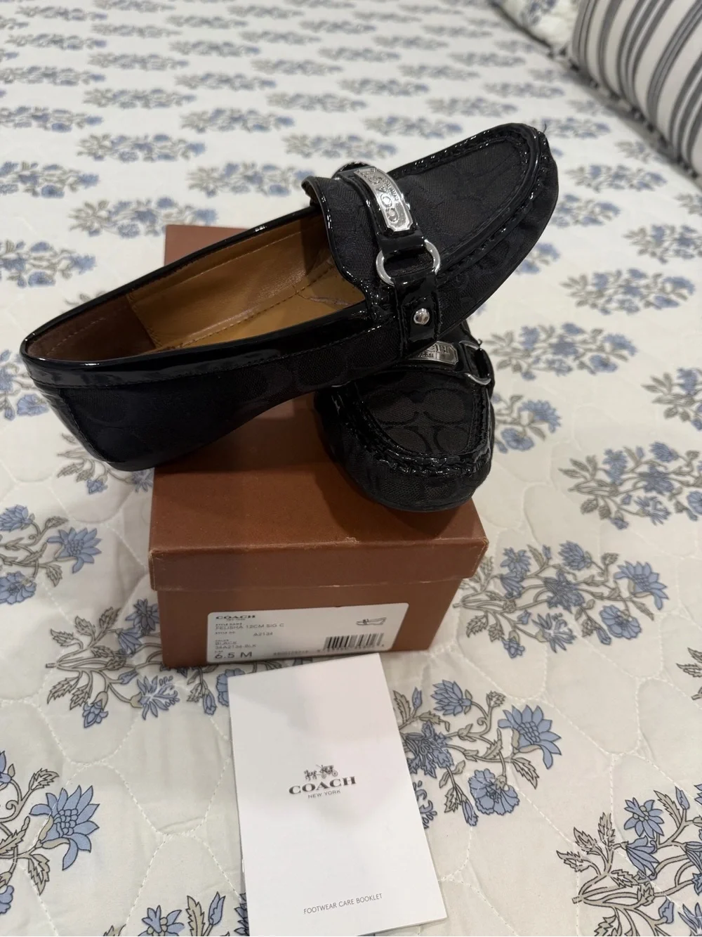 Coach Black Signature Canvas Loafers with Silver Plaque